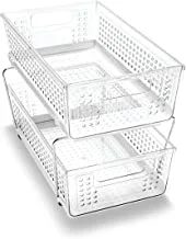 madesmart 2-Tier Organizer, Multi-Purpose Slide-Out Storage Baskets with Handles, Clear, 2 Count (Pack of 1)