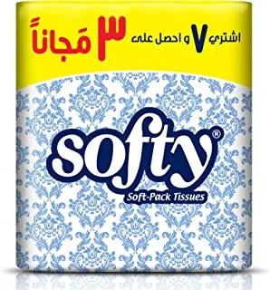 Softy Facial Tissue, 2 PLY, 10 Soft Packs x 130 Sheets, Economy Tissue Paper for Face & Hands