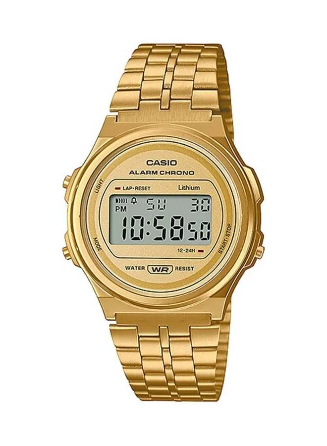 CASIO Digital Round Waterproof Wrist Watch With Stainless Steel A171WEG-9ADF