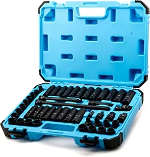 Capri tools 3/8-inch drive master impact socket set with adapters and extensions, premium chrome molybdenum steel, 48-piece