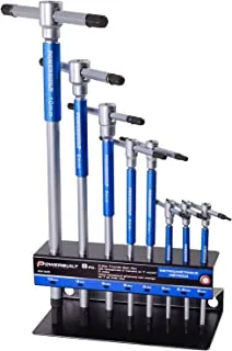 Powerbuilt 8 Pc Metric T-Handle Hex Allen Key Wrench Set w/Speed Sleeves for Fast Spinning Action, Sliding Top Handle for “T” or “L” Shape, Long Shafts, Storage Rack, Auto, Bicycle, Moto - 941645