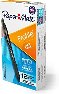 Paper Mate Gel Pen, Profile Retractable Pen, 0.7mm, Black, 12 Count