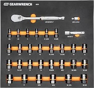 GEARWRENCH 31 Piece Bolt Biter Ratchet Socket Set MM/SAE with EVA Foam Tray - 86525, Black