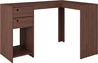 Brv Moveis Computer Desk With Two Drawers, One Shelf And Extension, Brown, Wood