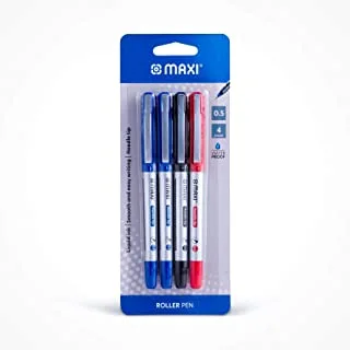 MAXI ROLLER PEN 0.5MM NEEDLE TIP BLISTER OF 4PC (2 BLUE + 1 BLACK + 1 RED)