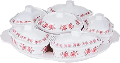 Royalford 14Pcs Revolving Serving Tray - Appetizer and Condiment Server Divided Serving Dishes with Lids | Perfect for Chips, Dip, Veggies, Curries, Candy, Snacks & More, RF9994, Multicolor