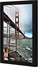 LOWHA Metal Bridge on White Under White Clouds Wall art wooden frame Black color 23x33cm By LOWHA