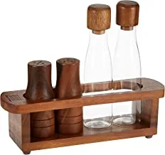 Billi Wooden Oil, Vinegar, Salt & Pepper Canister Set, Brown, Aca-622
