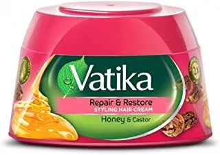 Vatika Naturals Repair & Restore Hair Styling Cream | Natural Extracts of Honey & Castor | Revitalizes & Repairs Damaged & Split Hairs - 210ml
