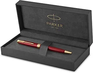 باركر سونيت قلم حبر جاف | طلاء أحمر مع زخرفة ذهبية | حبر أسود متوسط ​​النقطة | علبة هدايا | 8549