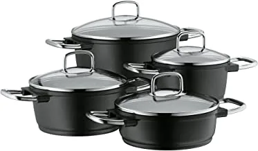 WMF Cooking Pots + Pan set of 4PC black with Glas Lid.