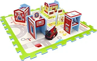 Sunta Fire Station Adventure with Fire Engine Puzzle Mat, Multicolor