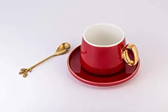 Fine Bone Ceramic Cup & Saucer Set With Spoon-Red