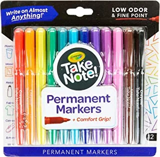 Crayola Take Note Colored Permanent Marker Set, Assorted Colors School Supplies, Fine Tip Markers, 12 Count