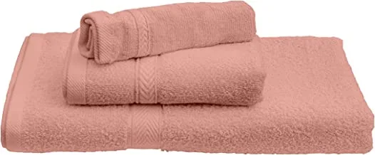 Deyarco - Princess - 3 Pcs Towel Set, Includes: Face (30X30cm), Hand (40X70cm) And Bath (70X140cm) Towels, Fabric: 100% Cotton Terry, Pattern: Ringspun, Color: Peach
