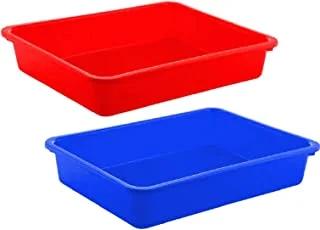 Kuber Industries Plastic 2 Pieces Small Size Stationary Office Tray, File Tray, Document Tray, Paper Tray A4 Documents/Papers/Letters/Folders Holder Desk Organizer (Blue & Red)
