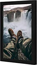Lowha Lwhpwvp4B-1363 Person Sitting On Rock Near Waterfalls Wall Art Wooden Frame Black Color 23X33Cm By Lowha