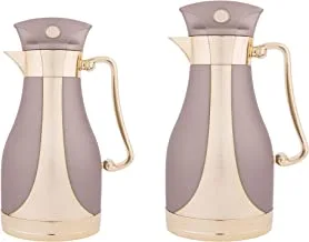 Arwa 2 Pieces Coffee And Tea Vacuum Flask Set, Size: 0.7/1.0 Liter, Color: Matt Light Coffee, Gold
