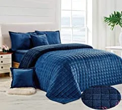 Soft Cozy Velvet Sherpa Fleece Reversible Winter Comforter Set, King Size (220 X 240 Cm) 6 Pcs Warm Bedding Set, Square Stitched Pattern, Scym, Light Green