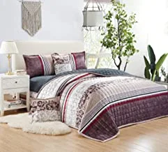 Moon Soft Cozy Velvet Sherpa fleece Reversible Winter Comforter Set, Single Size (160 X 210 Cm) 4 Pcs Warm Bedding Set, Square Stitched Floral Pattern, YHYM, Multi color -9