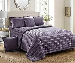 Soft Cozy Velvet Sherpa Fleece Reversible Winter Comforter Set, King Size (220 X 240 Cm) 6 Pcs Warm Bedding Set, Dual Side Square Stitched Pattern, Sy, Purple