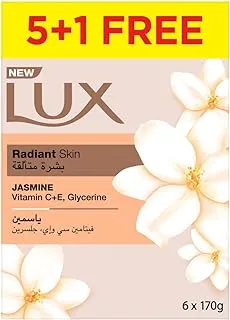 LUX Bar Soap for radiant skin, Jasmine, with Vitamin C, E, and Glycerine, 170g (Pack of 6)