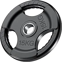 SKY LAND Fitness Olympic Weight Plates with Rubber Finish 2’’ Opening & Tri-Grips,Black Barbell Plates Discs in Single for Lifting and Strength Training, Solid Cast Iron Core Weights, 15 kg EM-9264-15