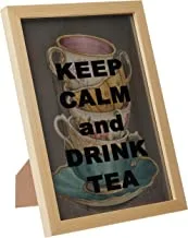 LOWHa Keep Calm and drink TEa Wall art with Pan Wood framed Ready to hang for home, bed room, office living room Home decor hand made wooden color 23 x 33cm By LOWHa