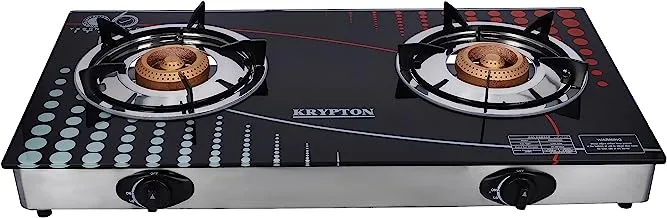 Krypton Tempered Glass Double Gas Burner Stove with Auto Ignition and Stainless Steel Drip Pan | Model No KNGC6002 with 2 Years Warranty