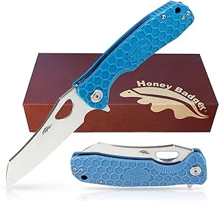Western Active Honey Badger Pocket Knife Folding Ball Bearing Flipper D2 Steel Deep Pocket Carry Clip Gift Box with Torx Wrench (Wharncleaver-Blue-D2, Large)