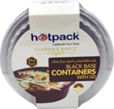 Hotpack - 5 PIECES BLACK BASE ROUND MICROWAVABLE CONTAINER WITH LIDS 24 OUNCE