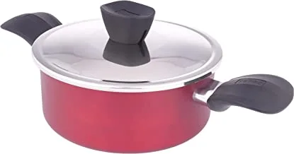 Al Saif Vetro Classic Non Stick Aluminium Cookware Cooking Pot With Stainless Steel Lid Size: 18Cm, Wine Red