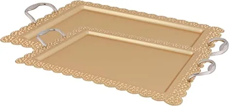Rectangle 2pcs Tray Matt Gold Plated With Nickel Handle (Size: L/M)