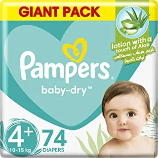 Pampers Aloe Vera, Size 4+, Maxi Plus, 10-15kg, Giant Pack, 74 Taped Diapers