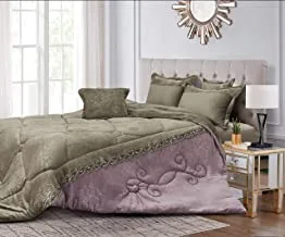 Cozy And Warm Winter Velvet Fur Comforter Set, Single Size (160 X 210 Cm) 4 Pcs Soft Dual color Bedding Set, Diamond Cut Stitched, Embossed floral And Embroidery Design, LSCm, Grey Brown/Pink