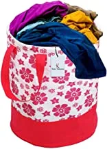 KUBER INDUSTRIES Flower Printed Waterproof Canvas Laundry Bag, Toy Storage, Laundry Basket Organizer 45 L (Pink) 37 cm x 37 cm x 46 cm