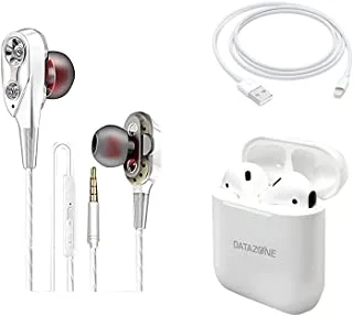 Datazone Air Pods ، سماعات أذن لاسلكية TWS متوافقة مع iPhone X ، 11،12 وجميع أجهزة Android ، Air Pods DZ-T03 With ، جهير عميق عميق لأجهزة iPhone و iPod و iPad و Samsung Galaxy و Nokia و HTC DZ-EP13 فضي