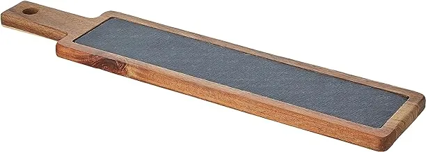 Raj Acaicia Wood And Slate Serving Board Paddle, 55X12X1.8 Cm, Silver, Sl0020, 1 Pc