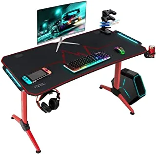 Mahmayi MY 1160 ContraGaming Gaming Table Red RGB Lighting, Gamepad Holder, USB Holder, Cable Management, Carbon Fiber Top, S101-2 USB Keyboard Combo - Ultimate Gaming Setup