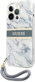 Guess Pc/Tpu Case Marble Design And Stripe With Nylon Strap For Iphone 13 Pro (6.1