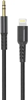Porodo Metal Braided Lightning to AUX Cable 1.2M - Black