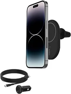 Belkin BoostCharge Wireless Charger, Magnetic Car Charger, Phone Mount Holder Compatible with MagSafe Enabled iPhone 15, 14, 13, 12, Mini, Plus, Pro, Pro Max and More (Cable and Charger Included)