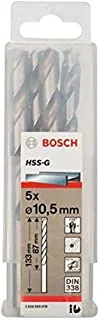 Bosch Professional 2608595078 Metal Drill Bits Hss-G, Din 338, Silver, 10.5 X 87 X 133 Mm, Set Of 5 Pieces