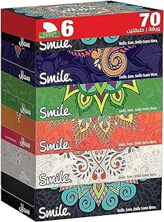 Fine Smile Facial Tissues, 2 Ply, Pack of 6 x 70 Sheets,Smile Facial Tissues good for Every Mood, Soft for All Skin Types, Smile Tissues with Steripro Technology