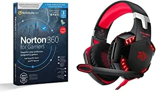 Datazone Gaming Headset G2000 Red, Volume Control, Compatible With Modern Devices, Computer, Laptop, Playstation, With Norton N360 Gamers 1 User 3 Device., Wired