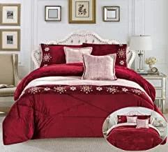 Warm And Fluffy Winter Velvet Fur Reversible Comforter Set, King Size (220 X 240 Cm) 6 Pcs Soft Bedding Set, Floral Printed Pattern, Lshy-2, Light Purple