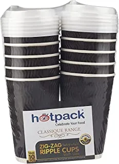 Soft N Cool, Hotpack - 10 Pieces Zig Zag Ripple Paper Cup With Lid 16 Ounce, Brown, Hsmpczzr16C