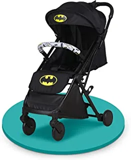 Warner Bros. Batman Travel Stroller | 0-36 months, Compact Design, Storage Basket, Rear Breaks, Travel Compatible, Trolley Handle and More.