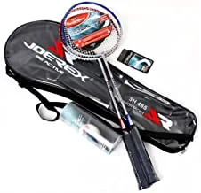 Joerex Badminton Racket Set 2 Pcs, Aluminum Carbon Badminton Racket with Shuttlecock 3 Pcs, With Bag Badminton Kit, Black