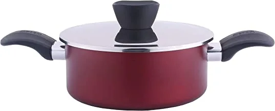 Al Saif Vetro Classic Non Stick Aluminium Cookware Cooking Pot With Stainless Steel Lid Size: 30Cm, Wine Red